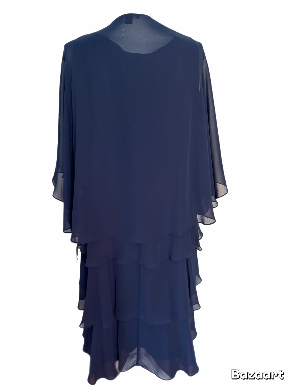 SLNY Dress Size 14W NWT Navy Chiffon Rhinestone Embellished Tiered Formal - Picture 4 of 7
